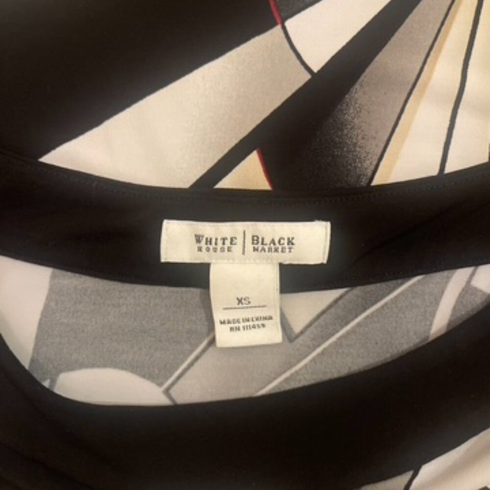 WHITE HOUSE BLACK MARKET Geo Abstract Beige Black Sexy Jersey Dress Size XS Y2K - Picture 7 of 8